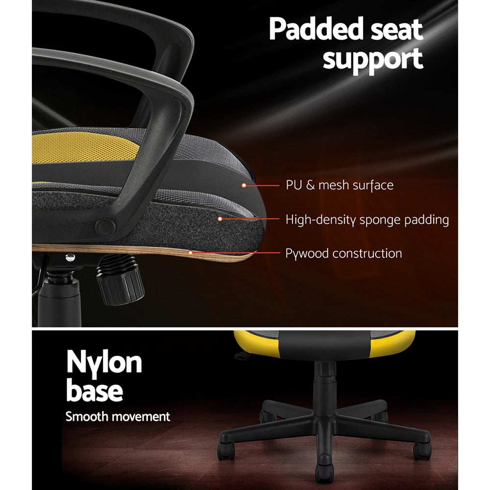 Racer PU Leather & Mesh Office Chair - Yellow - Homecoze