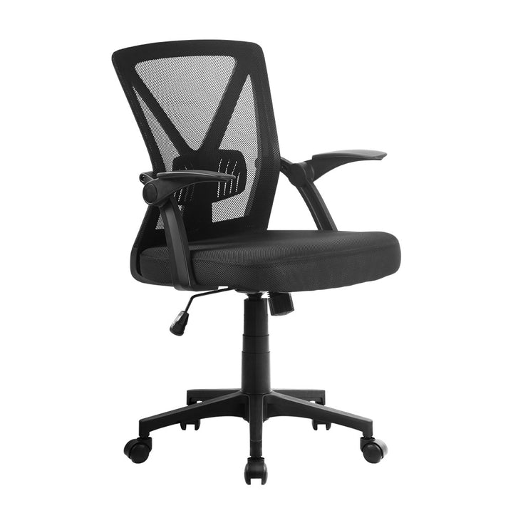 Mesh Mid-Back Office Chair Folding Armrests - Black