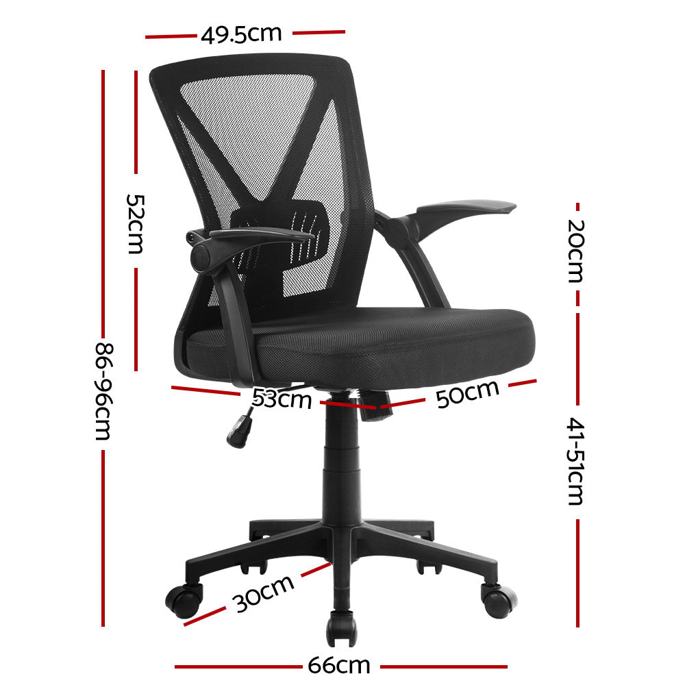 Mesh Mid-Back Office Chair Folding Armrests - Black