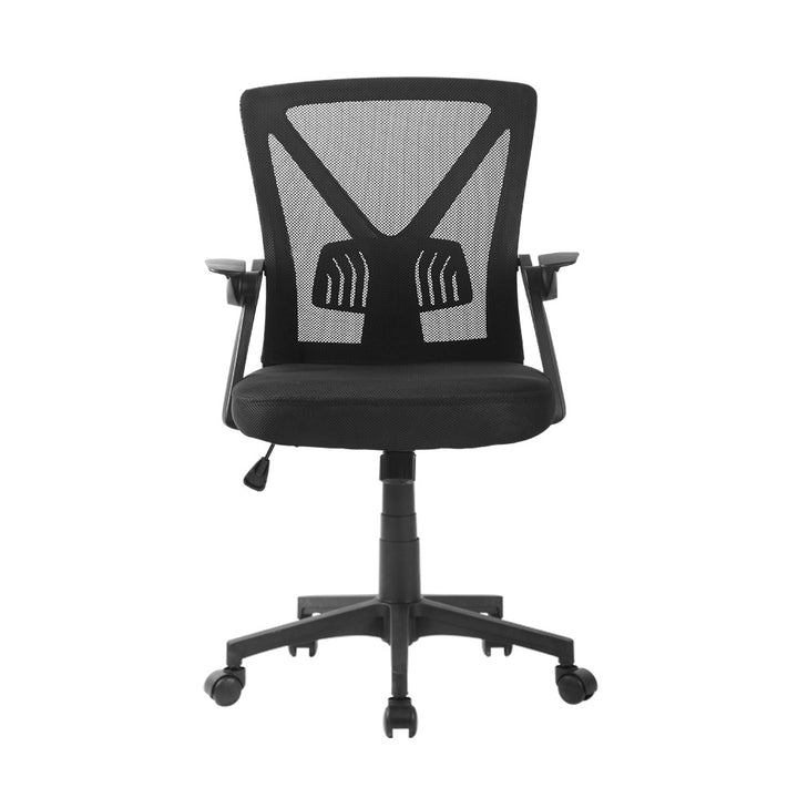 Mesh Mid-Back Office Chair Folding Armrests - Black