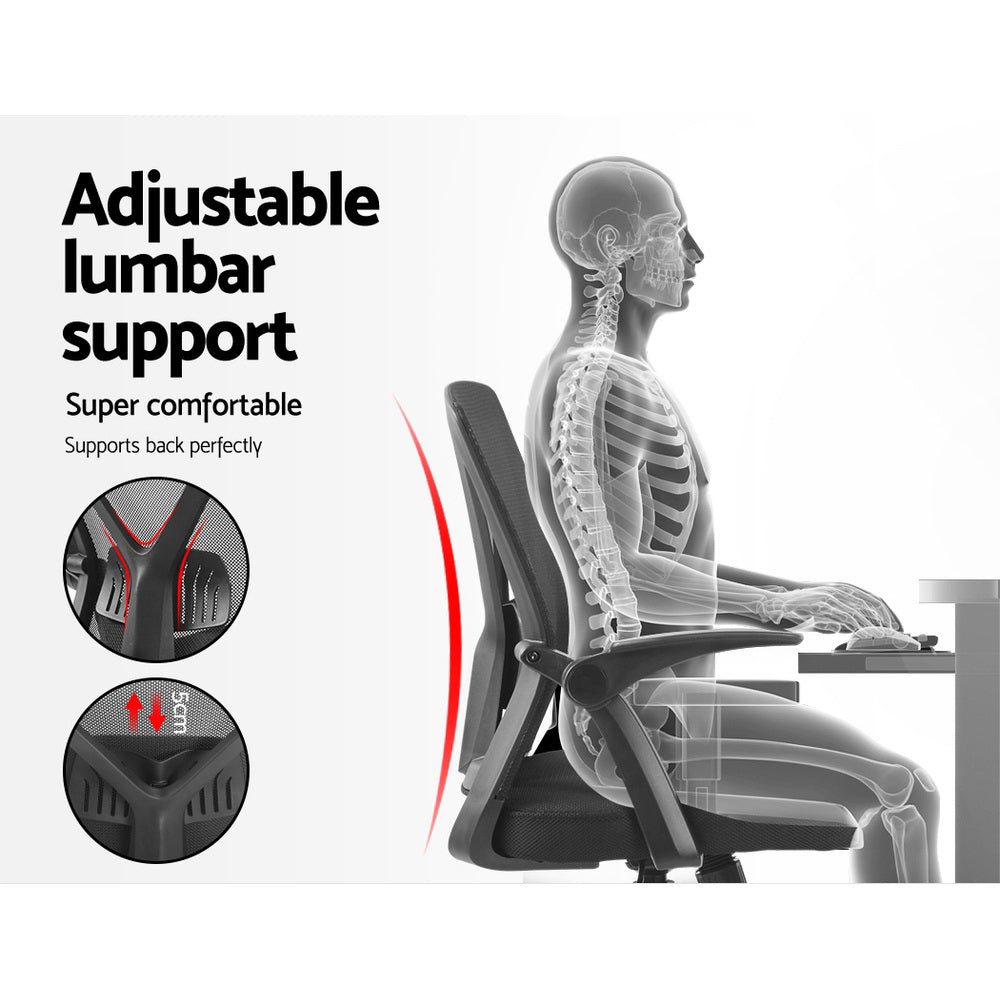 Mesh Folding Armrest Office Chair - Black - Homecoze