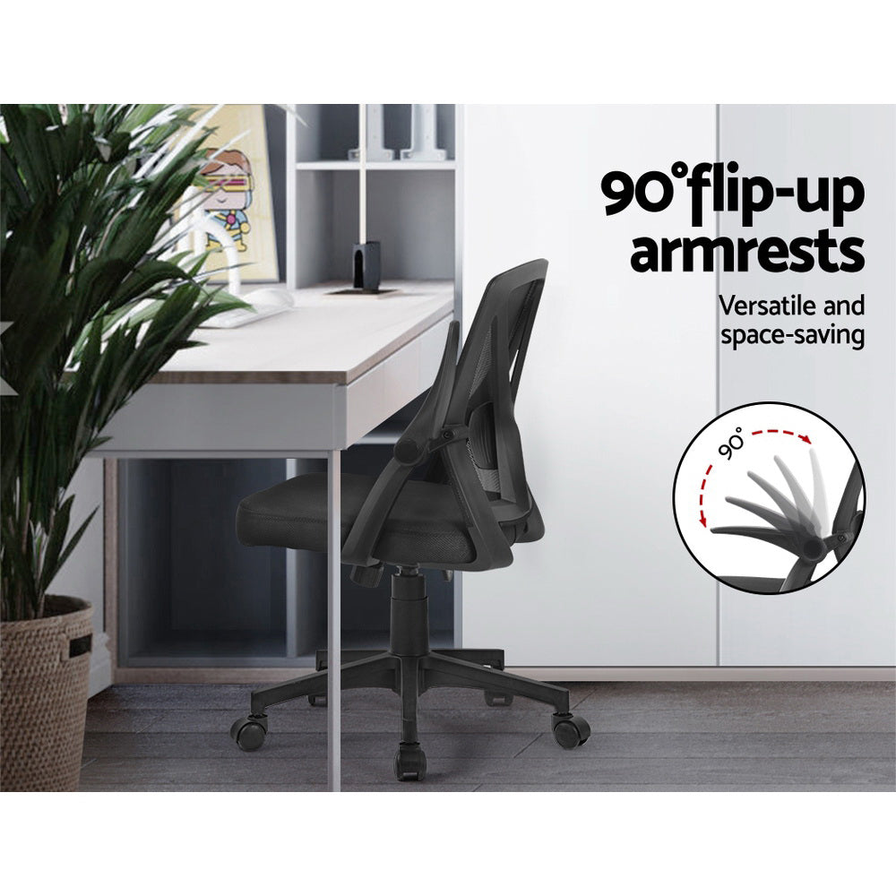 Mesh Folding Armrest Office Chair - Black - Homecoze