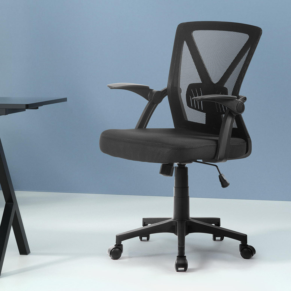 Mesh Folding Armrest Office Chair - Black - Homecoze