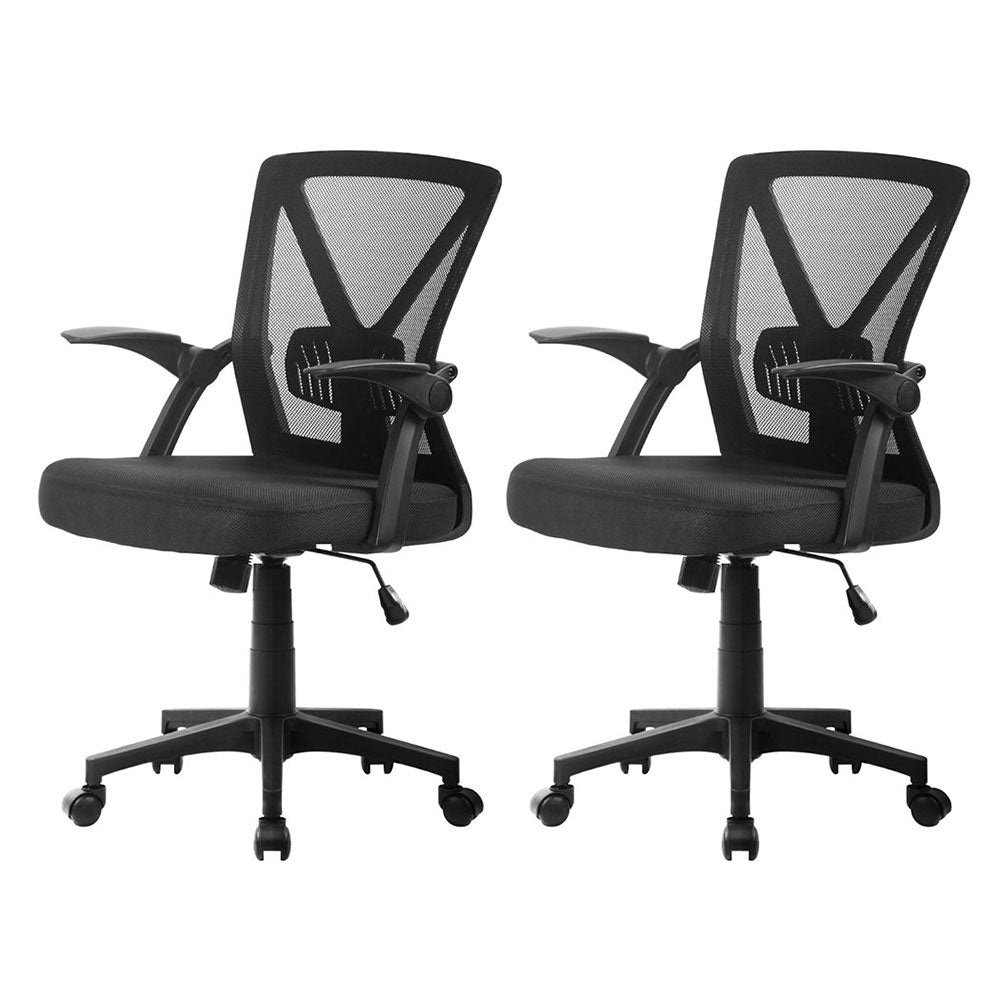 Artiss 2x Mesh Office Chair Mid Back Black - Homecoze