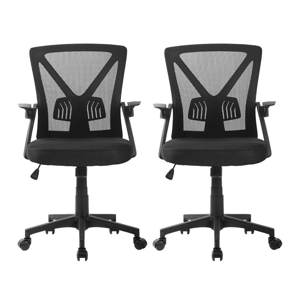 Artiss 2x Mesh Office Chair Mid Back Black - Homecoze