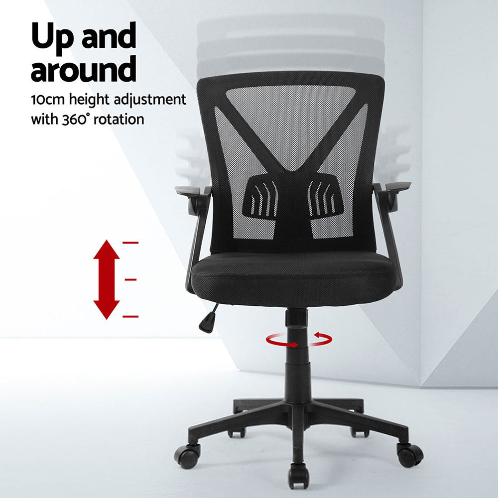 Artiss 2x Mesh Office Chair Mid Back Black - Homecoze