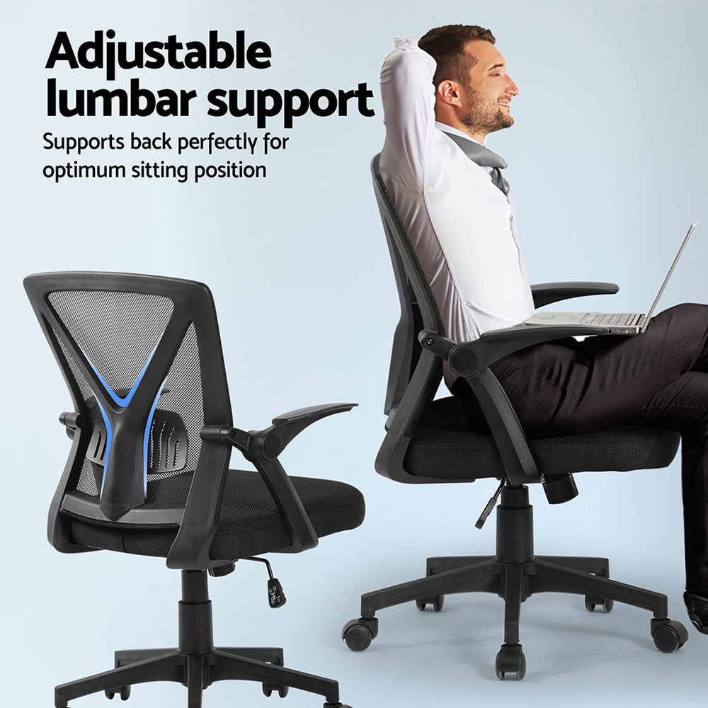 Artiss 2x Mesh Office Chair Mid Back Black - Homecoze