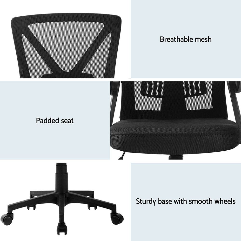 Artiss 2x Mesh Office Chair Mid Back Black - Homecoze