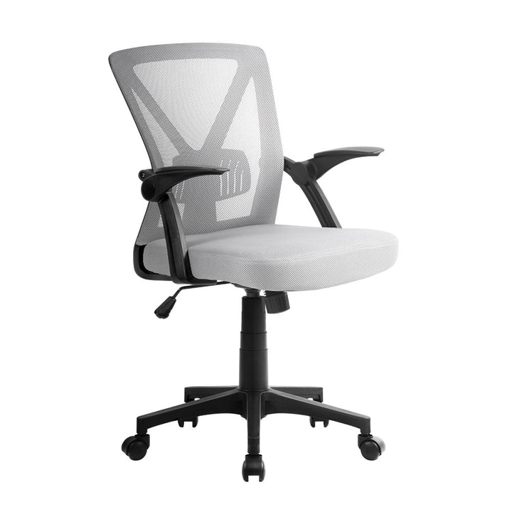 Mesh Mid-Back Office Chair Folding Armrests - Grey