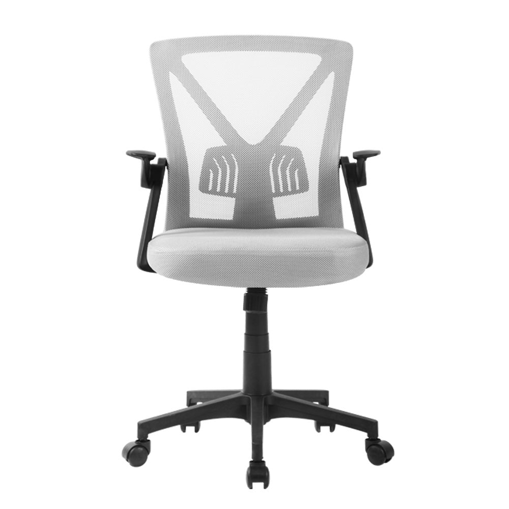 Mesh Mid-Back Office Chair Folding Armrests - Grey