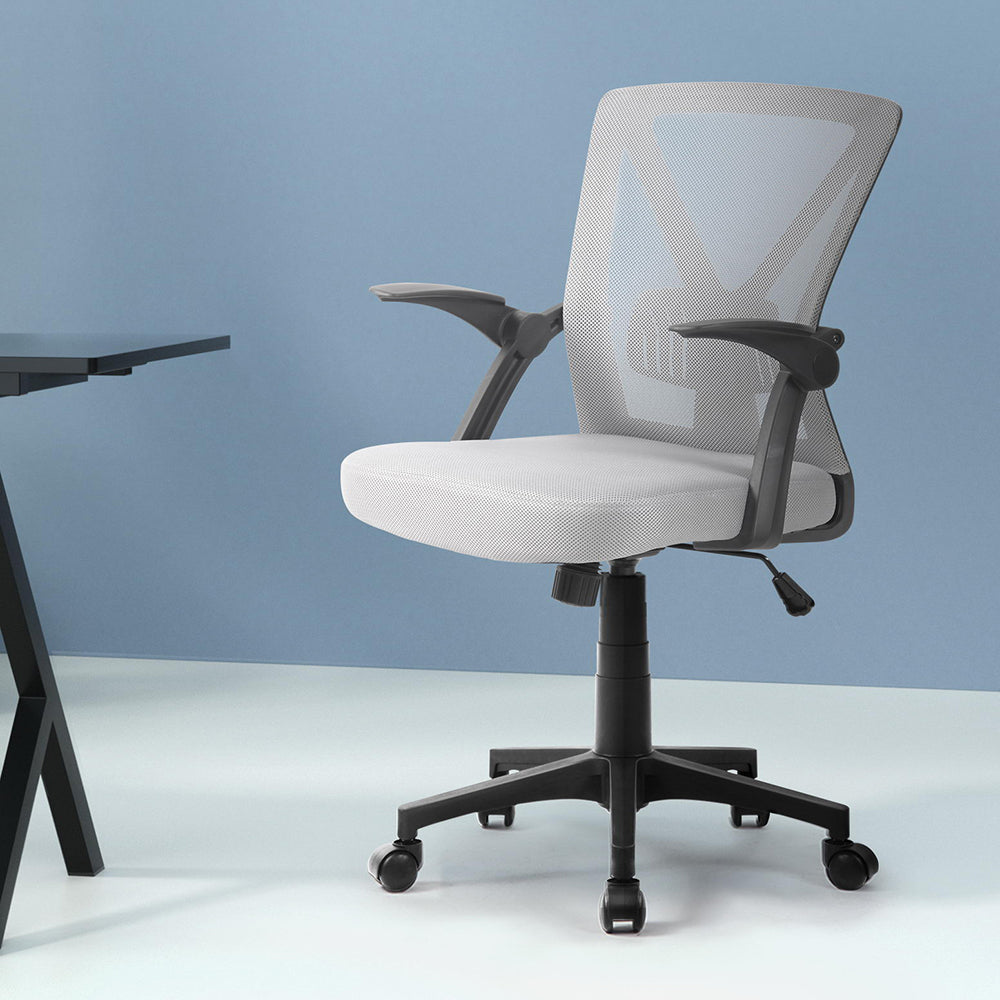 Mesh Folding Armrest Office Chair - Grey - Homecoze