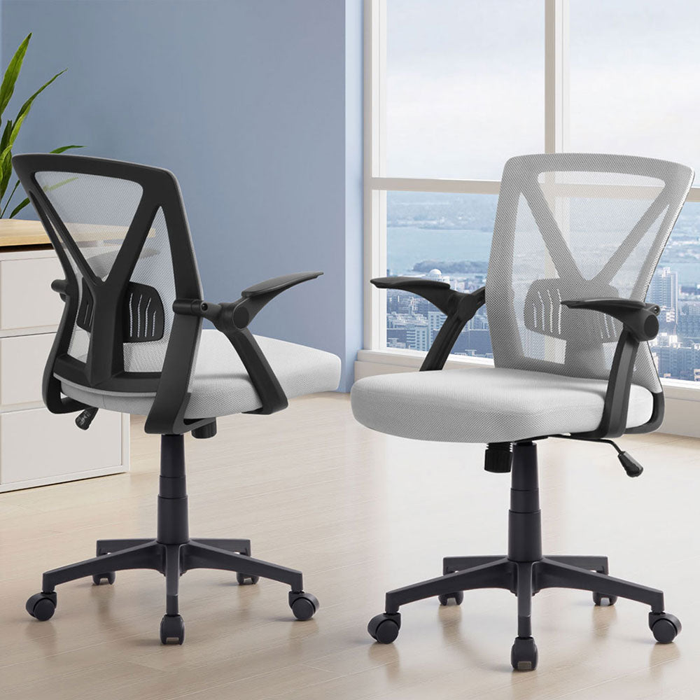 Artiss 2x Mesh Office Chair Mid Back Grey - Homecoze