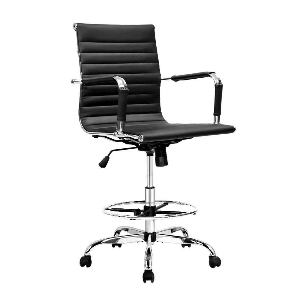 Mid-Back Drafting Stool with Armrests – Black - Homecoze