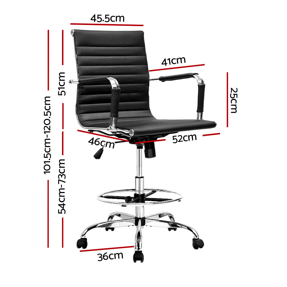 Mid-Back Drafting Stool with Armrests – Black - Homecoze
