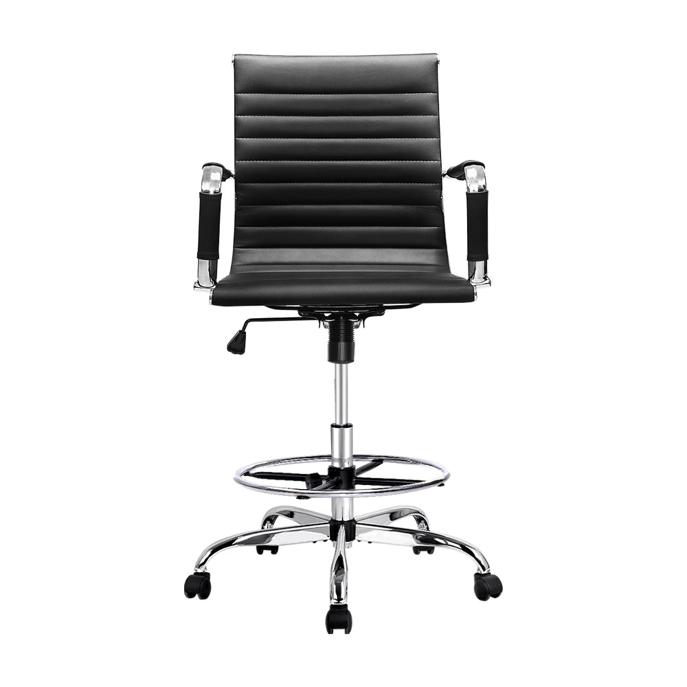 Mid-Back Drafting Stool with Armrests – Black - Homecoze