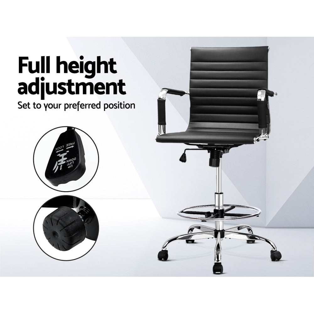 Mid-Back Drafting Stool with Armrests – Black - Homecoze