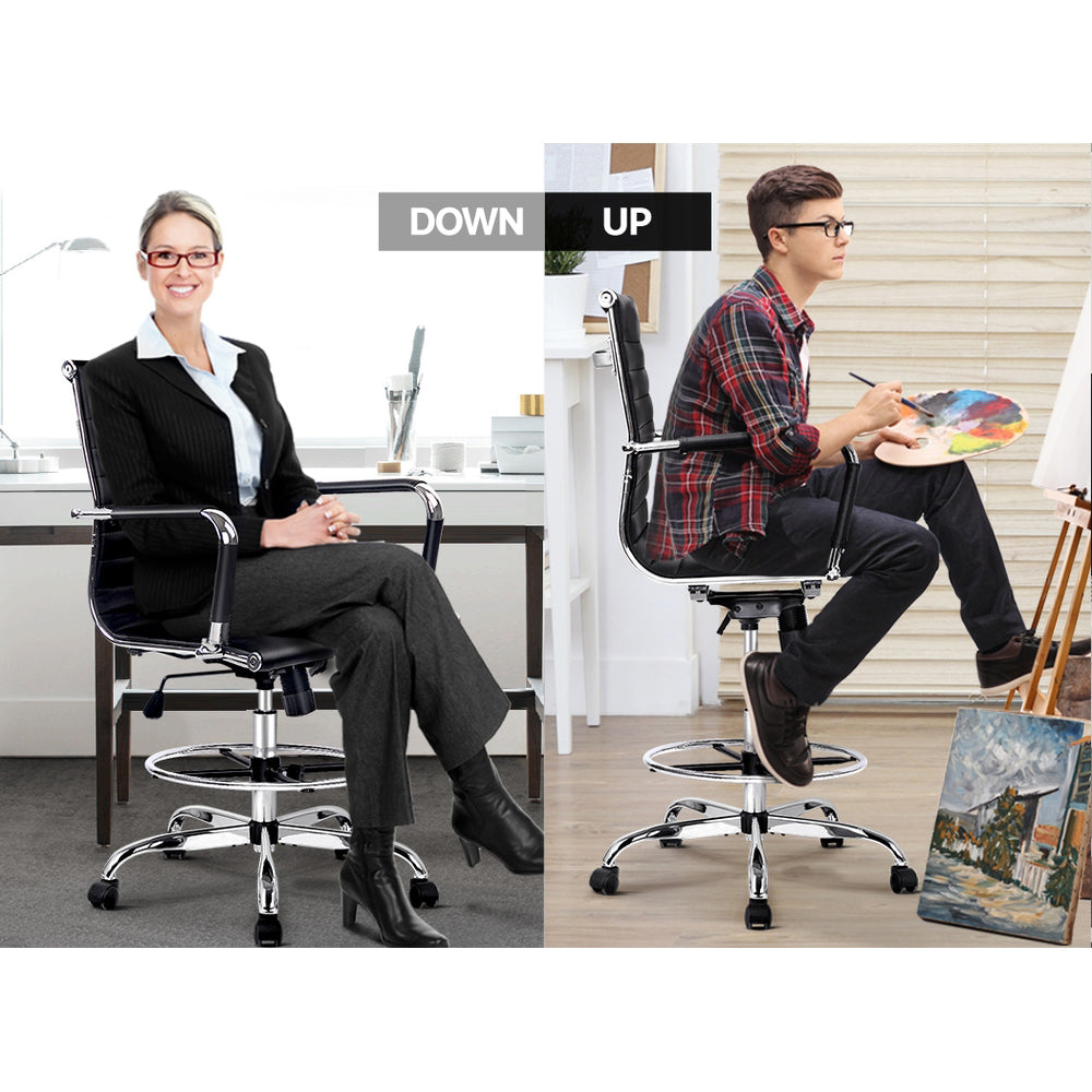Mid-Back Drafting Stool with Armrests – Black - Homecoze
