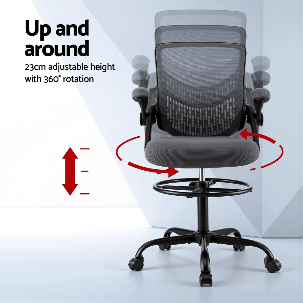 Artiss Office Chair Drafting Chairs Stool Computer Desk Studios Mesh Grey - Homecoze