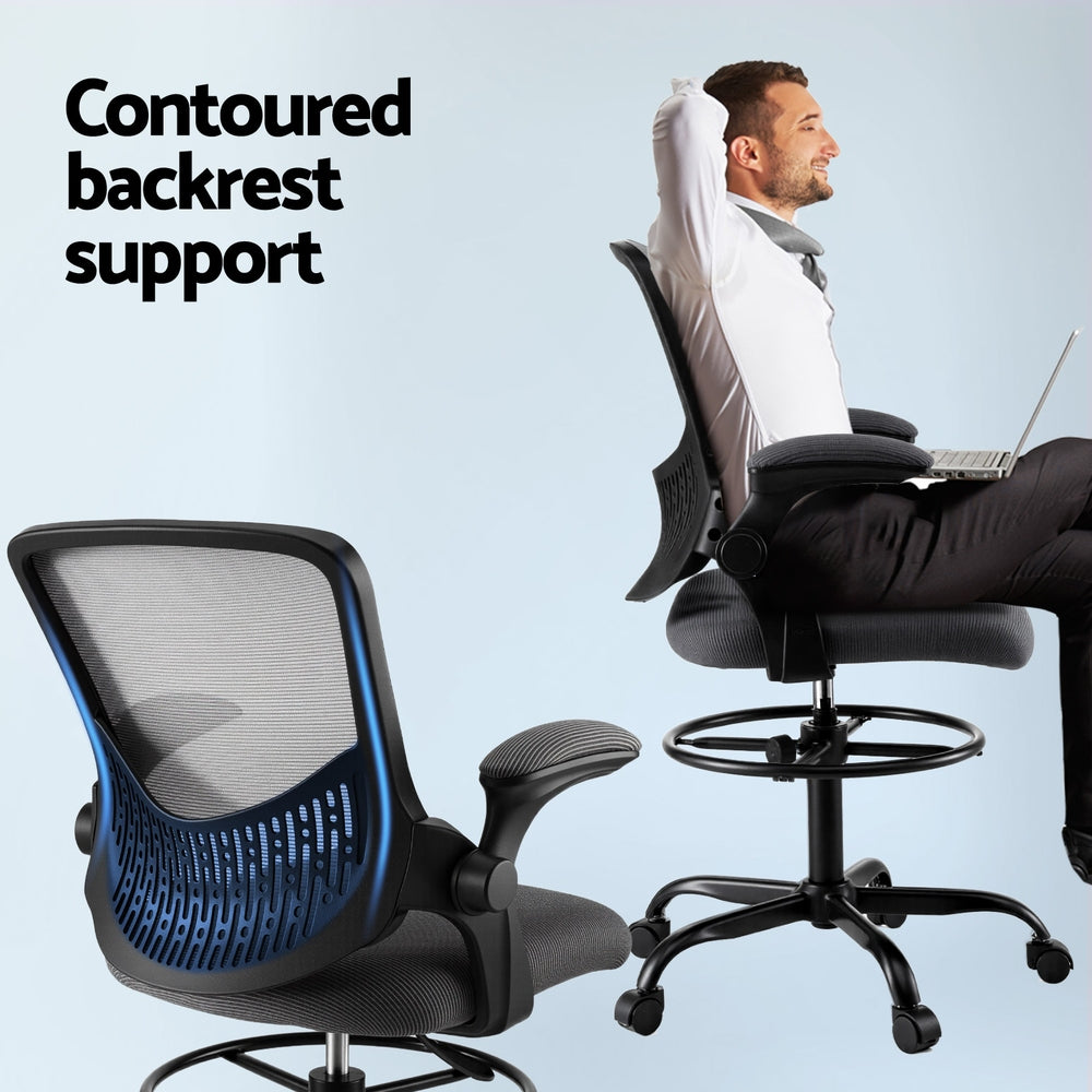 Artiss Office Chair Drafting Chairs Stool Computer Desk Studios Mesh Grey - Homecoze