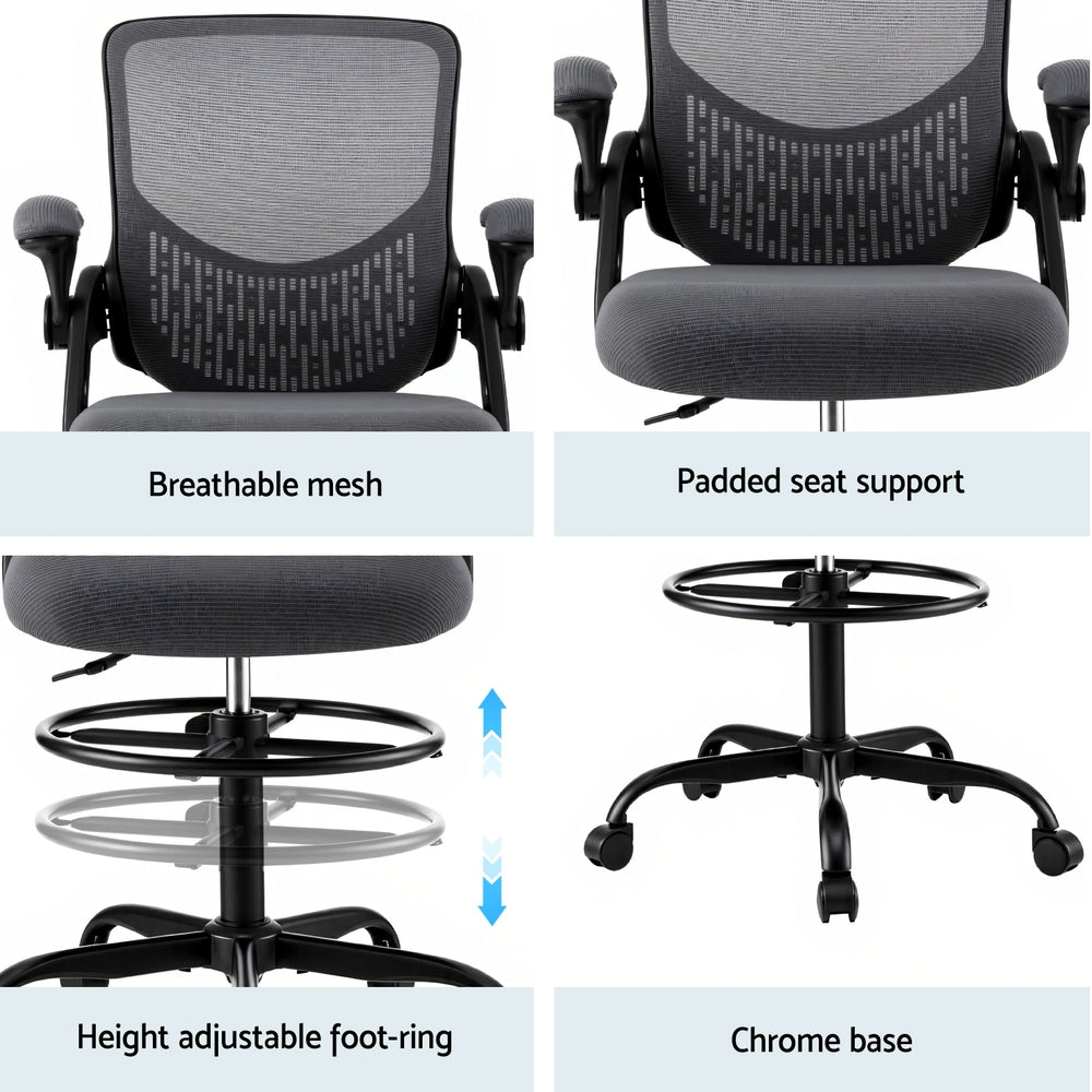 Artiss Office Chair Drafting Chairs Stool Computer Desk Studios Mesh Grey - Homecoze