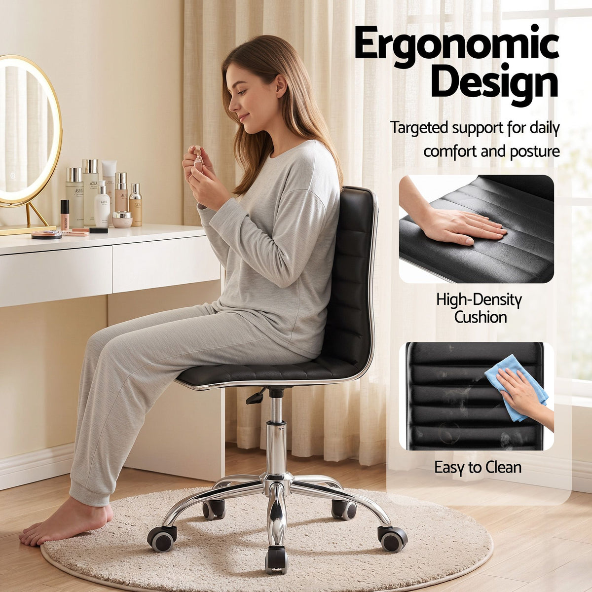 Low-Back Conference Office Chair PU Leather - Black