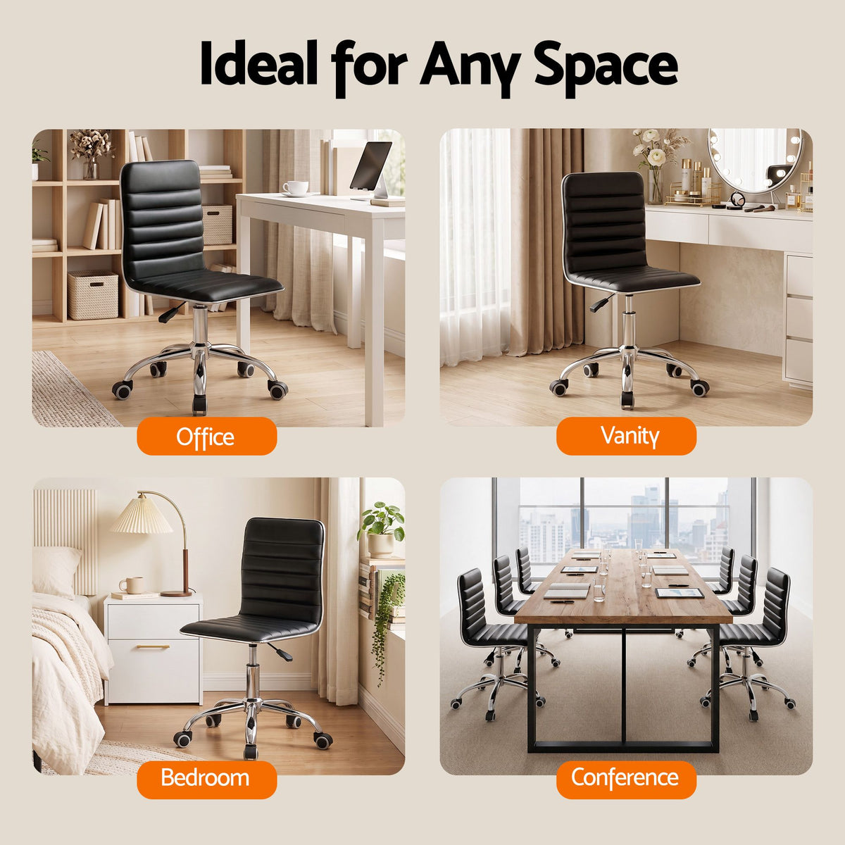 Low-Back Conference Office Chair PU Leather - Black