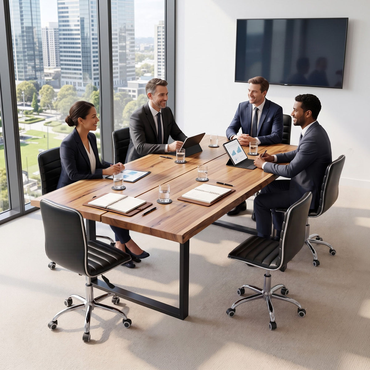 Low-Back Conference Office Chair PU Leather - Black