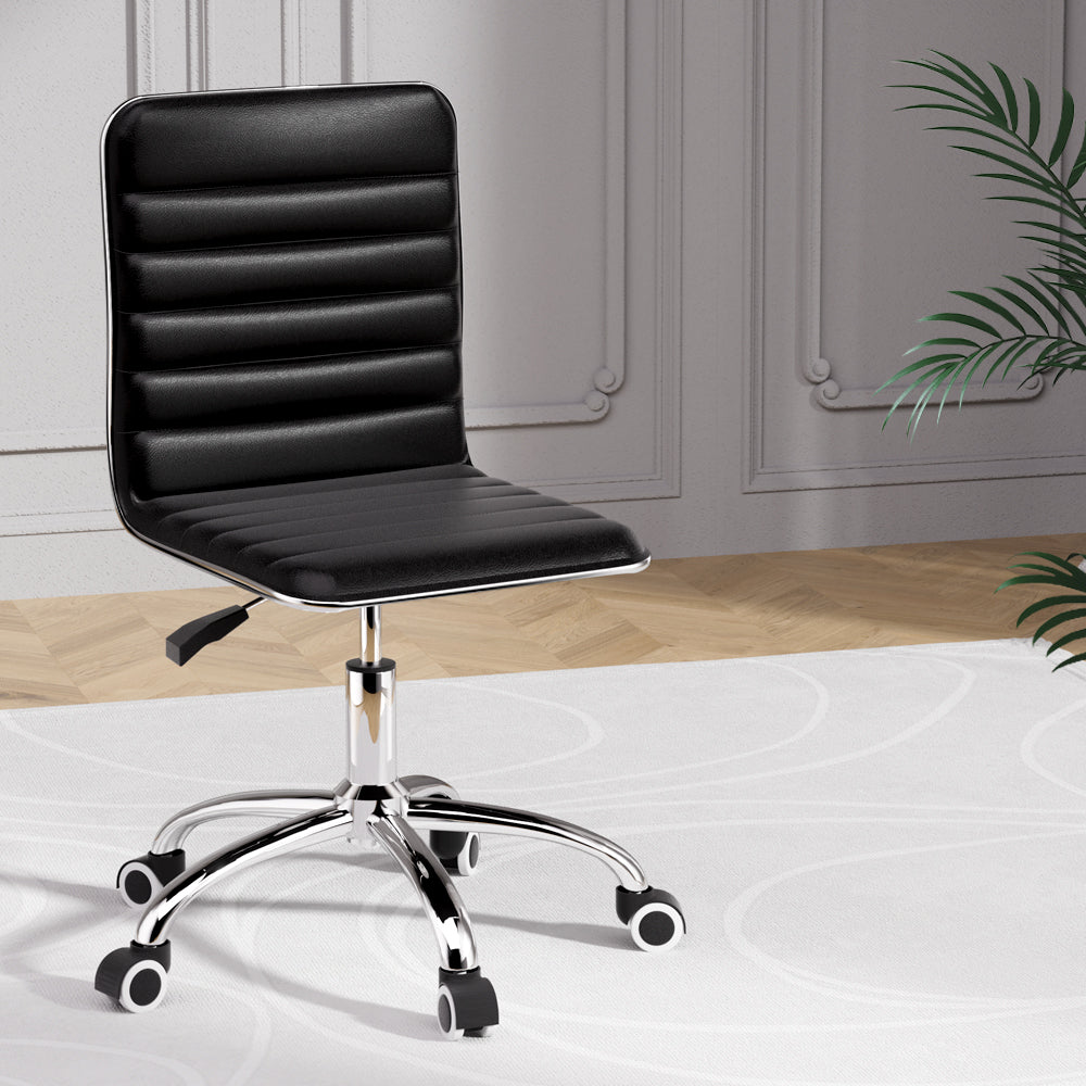 Low-Back Conference Office Chair PU Leather - Black - Homecoze