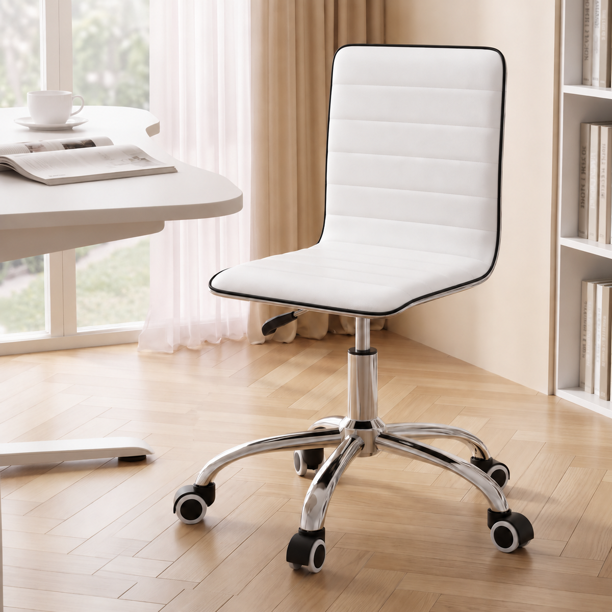 Low-Back Conference Office Chair PU Leather - White - Homecoze