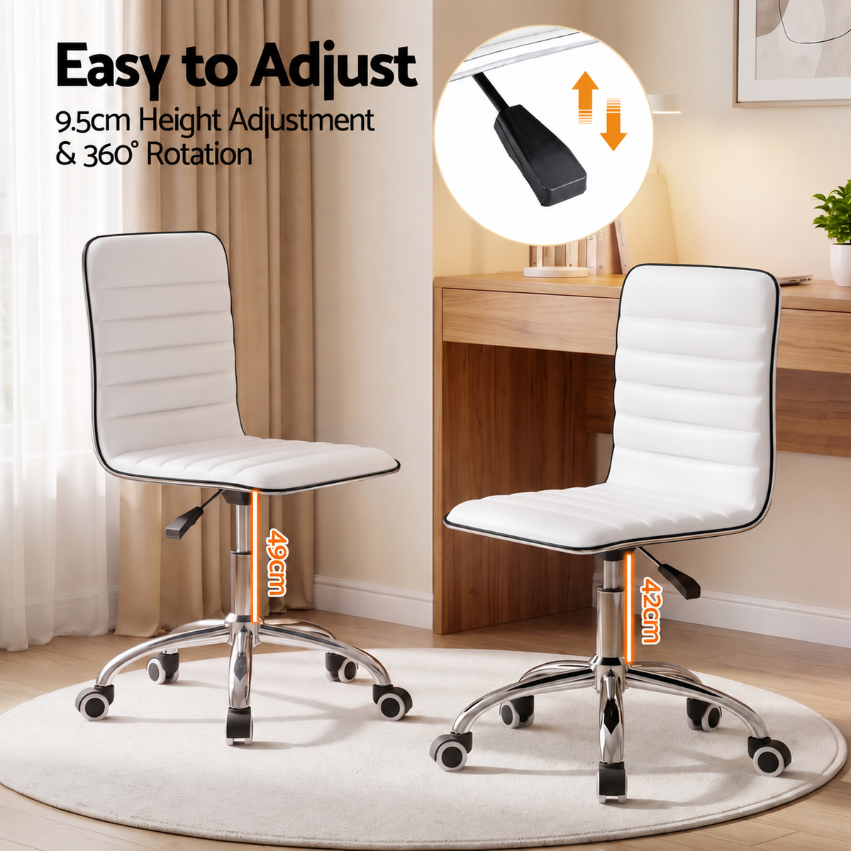 Low-Back Conference Office Chair PU Leather - White - Homecoze