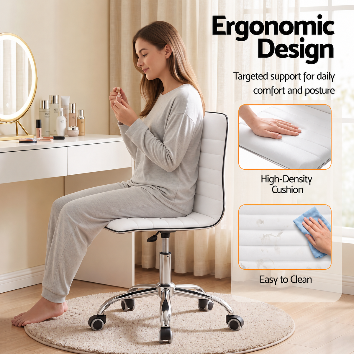 Low-Back Conference Office Chair PU Leather - White - Homecoze