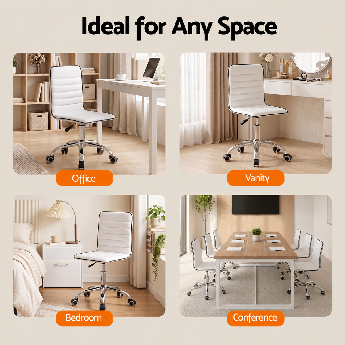 Low-Back Conference Office Chair PU Leather - White - Homecoze