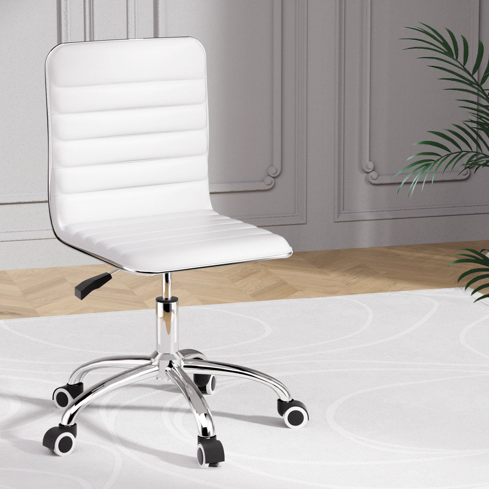 Low-Back Conference Office Chair PU Leather - White - Homecoze