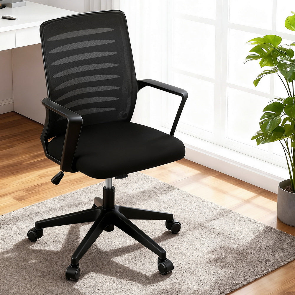 Artiss Ergonomic Office Chair Mesh Computer Desk Chairs with Lumbar Support, Height Adjustment Swivel Chair Mid Back for Home Office Study, Black - Homecoze