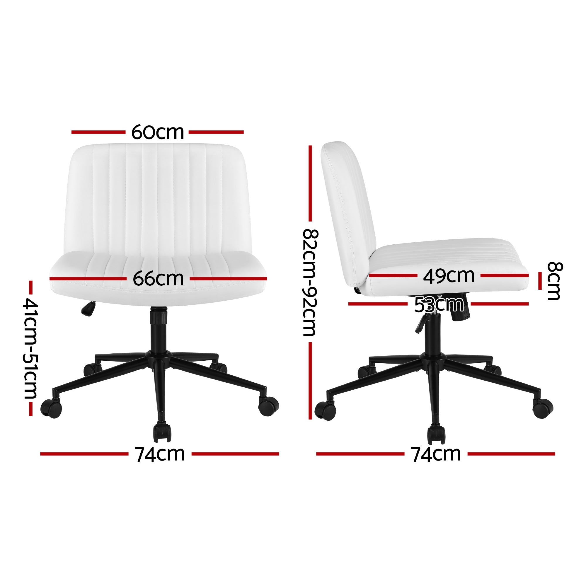 Extra Wide Armless Office Chair - White - Homecoze