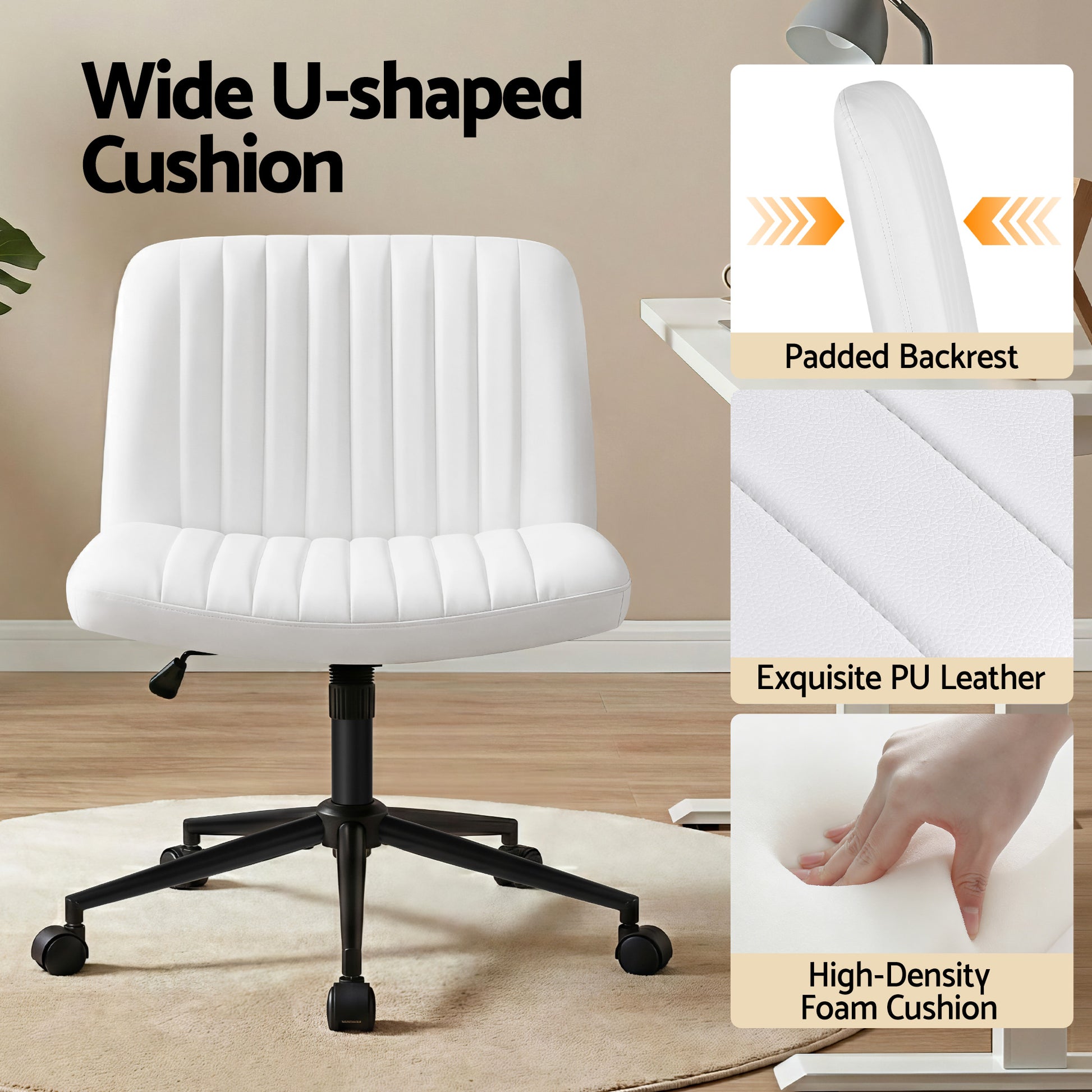 Extra Wide Armless Office Chair - White - Homecoze