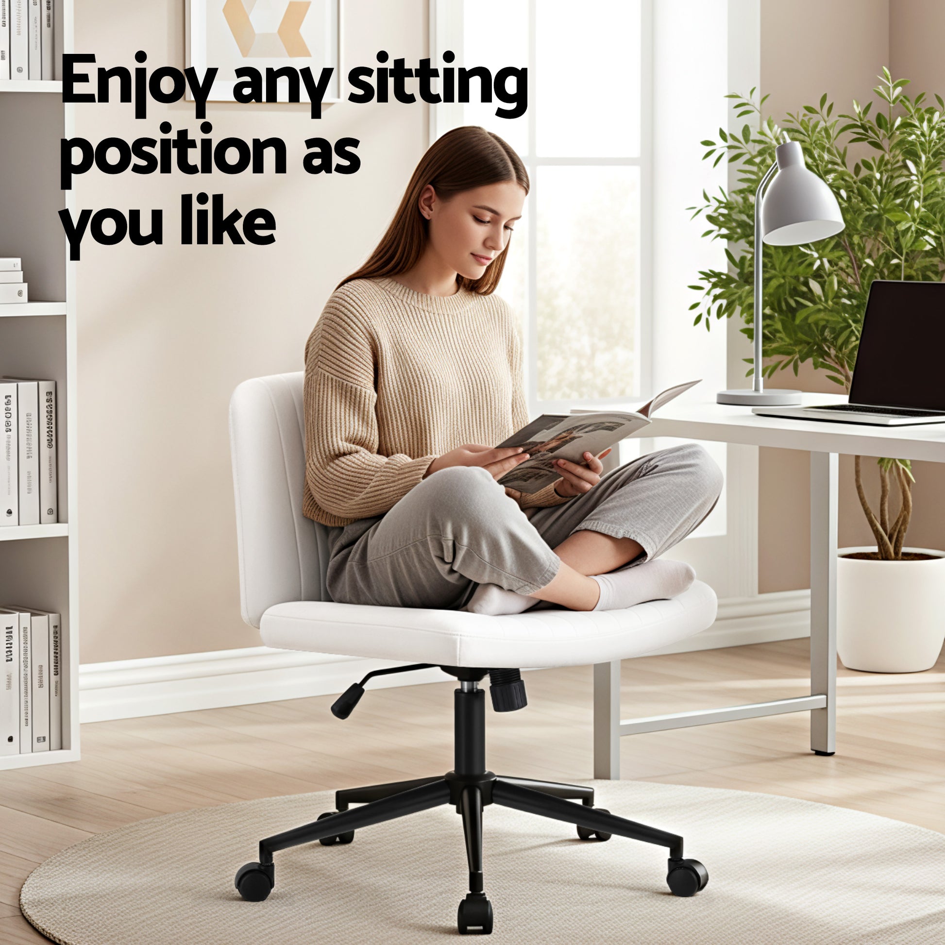 Extra Wide Armless Office Chair - White - Homecoze