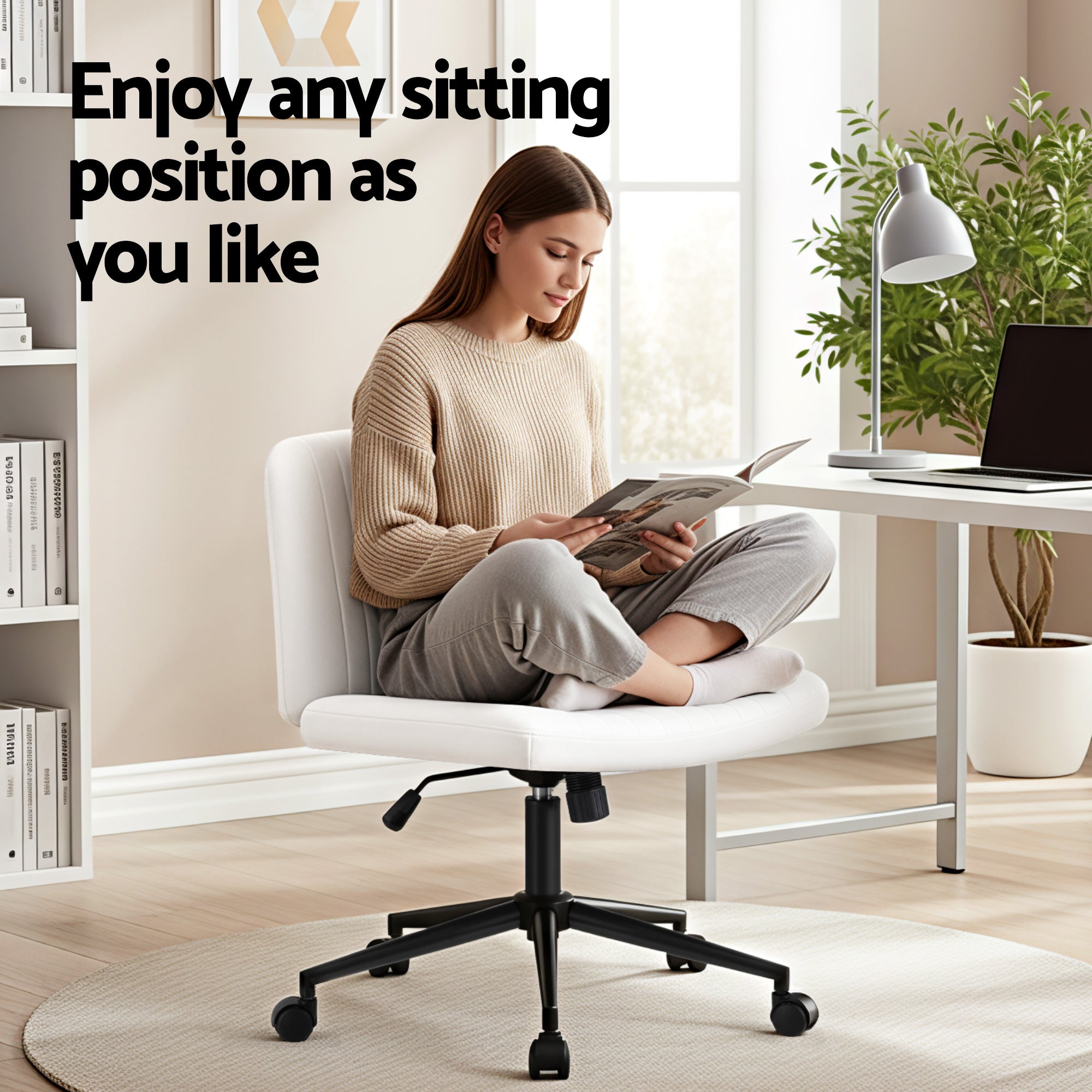 Extra Wide Armless Office Chair - White - Homecoze
