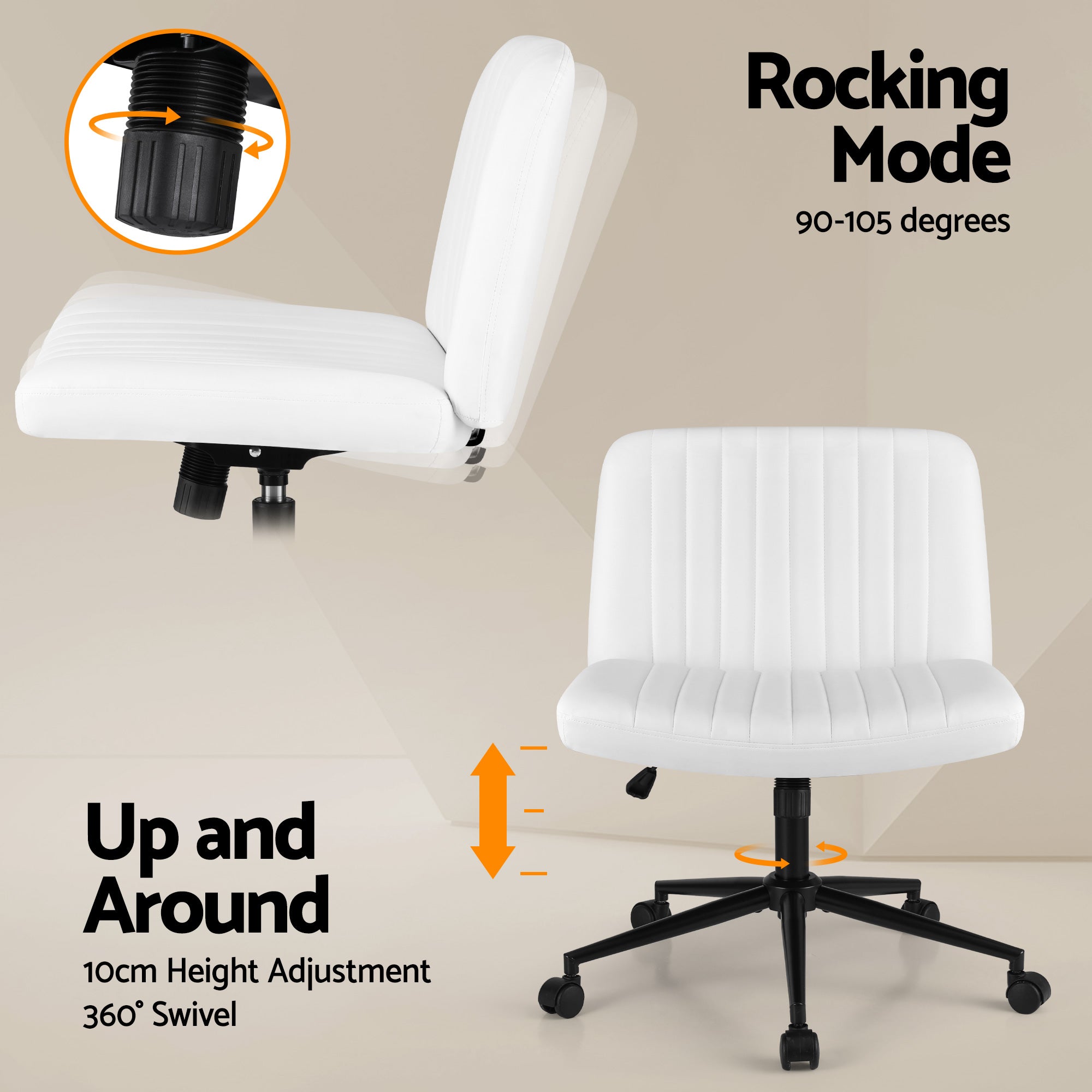Extra Wide Armless Office Chair - White - Homecoze