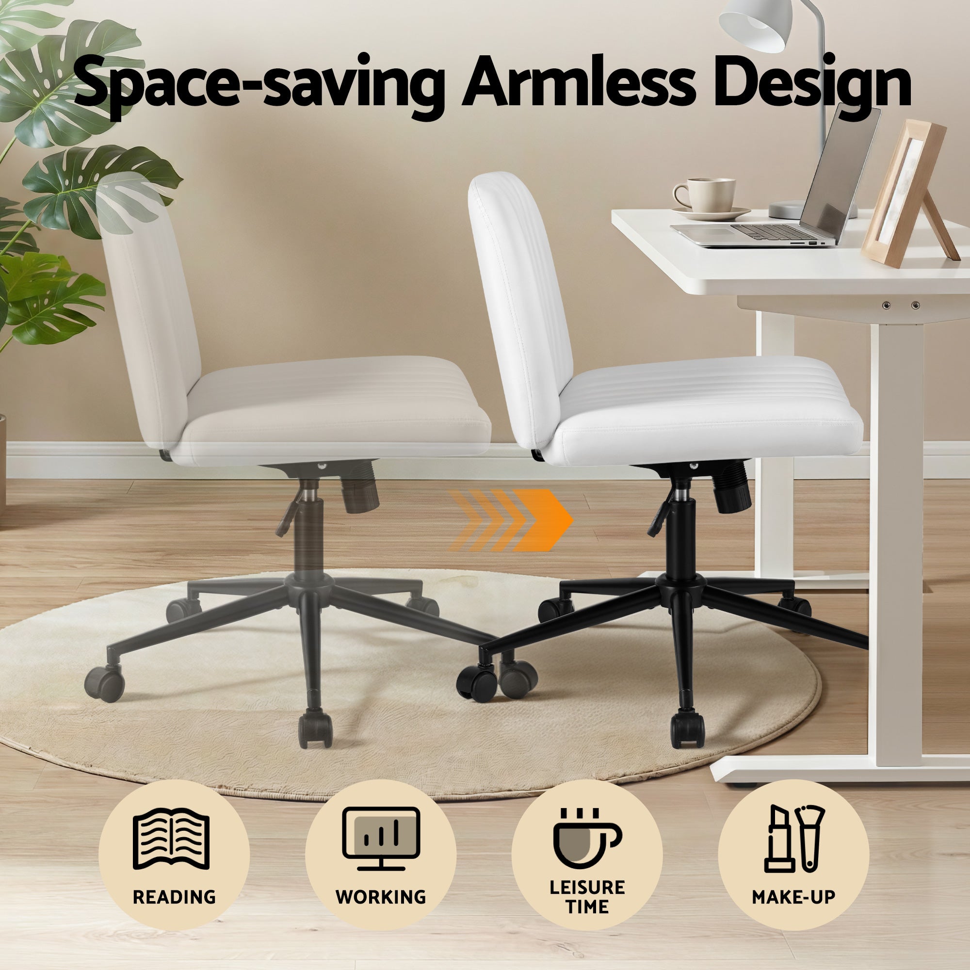 Extra Wide Armless Office Chair - White - Homecoze