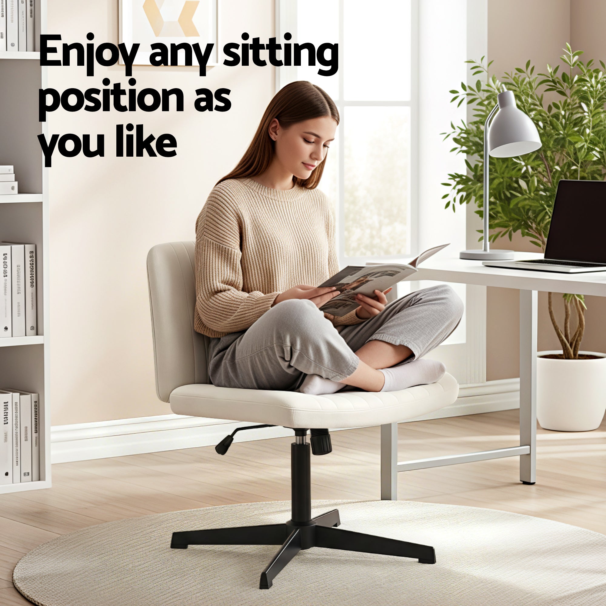 Extra Wide Armless Office Chair - Beige - Homecoze