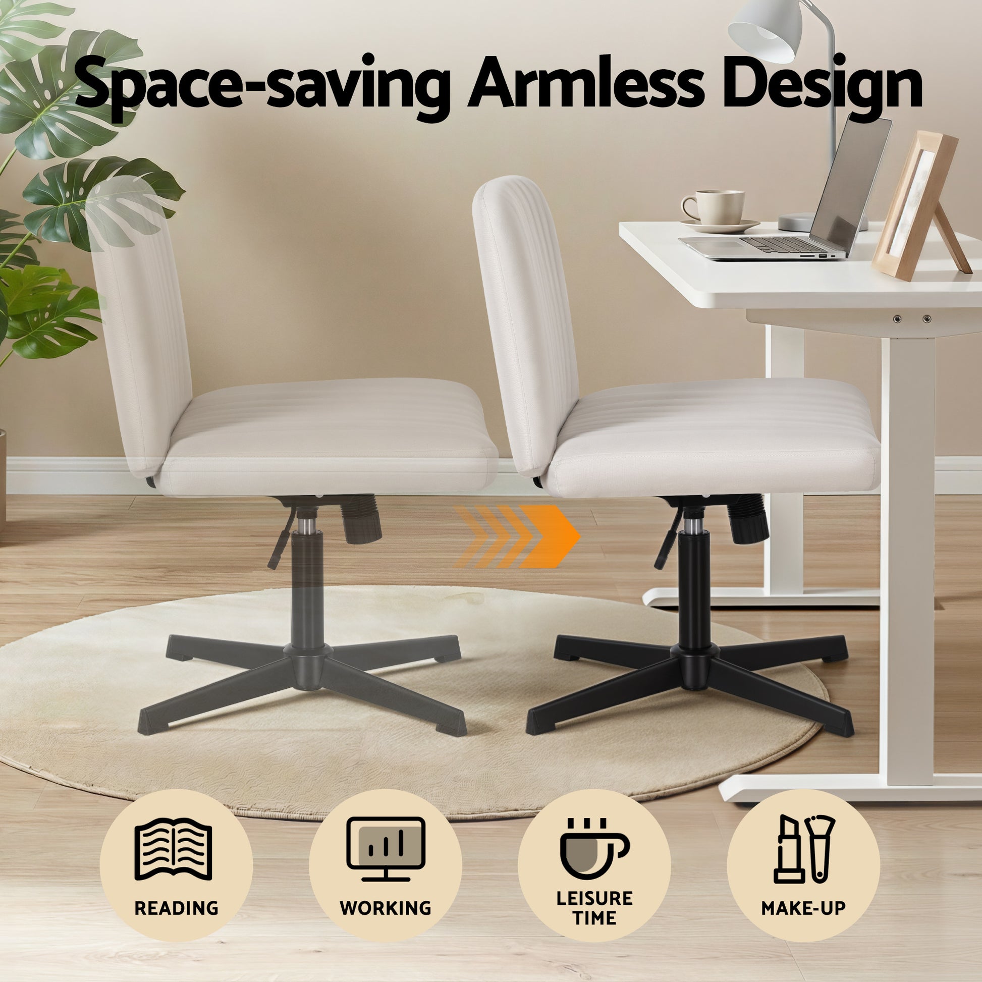 Extra Wide Armless Office Chair - Beige - Homecoze