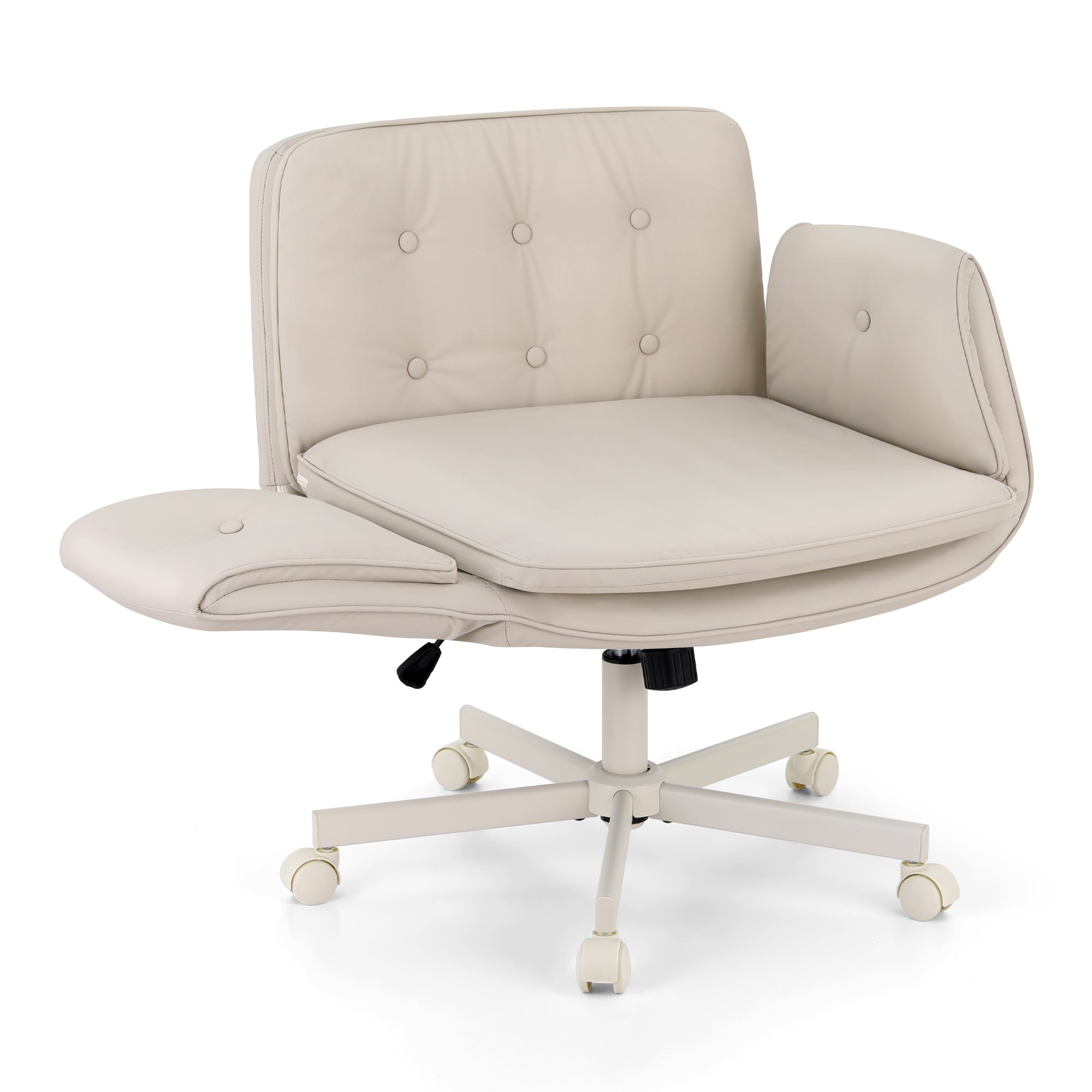 Wide Cross Legged Office Chair - Beige - Homecoze