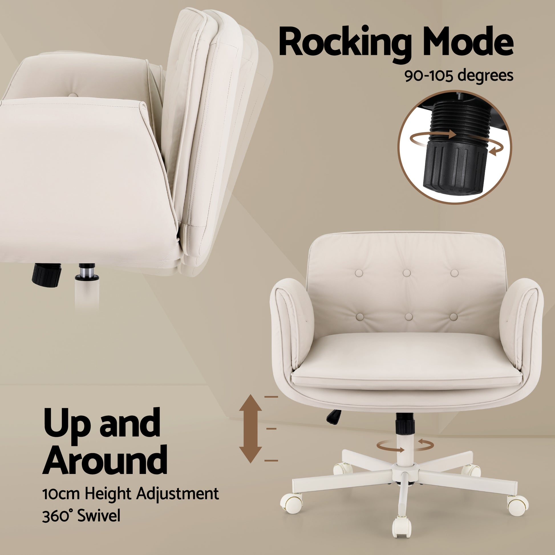 Wide Cross Legged Office Chair - Beige - Homecoze