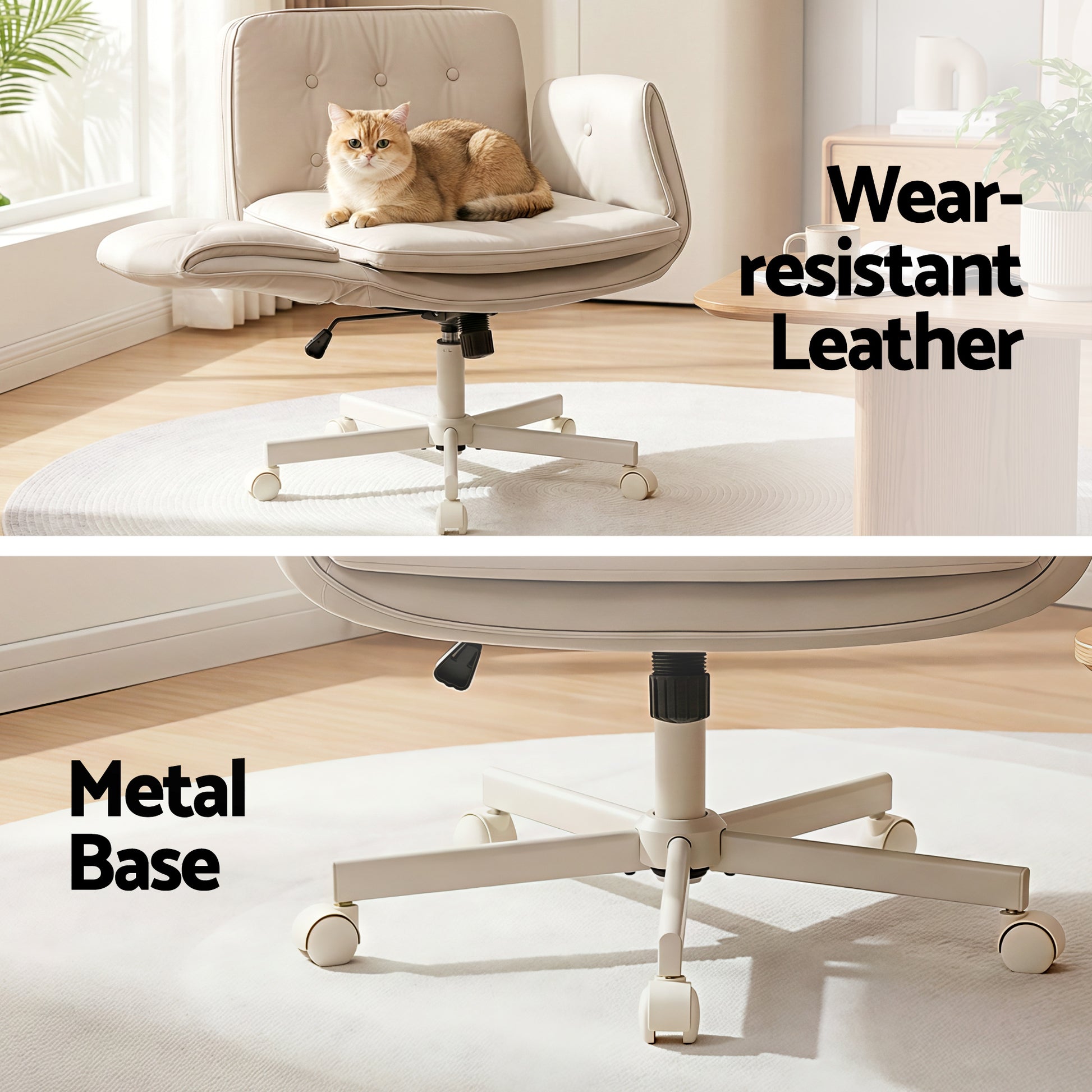Wide Cross Legged Office Chair - Beige - Homecoze