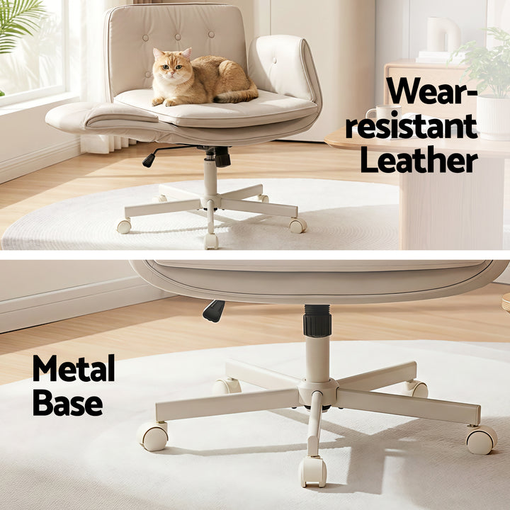 Wide Cross Legged Office Chair - Beige