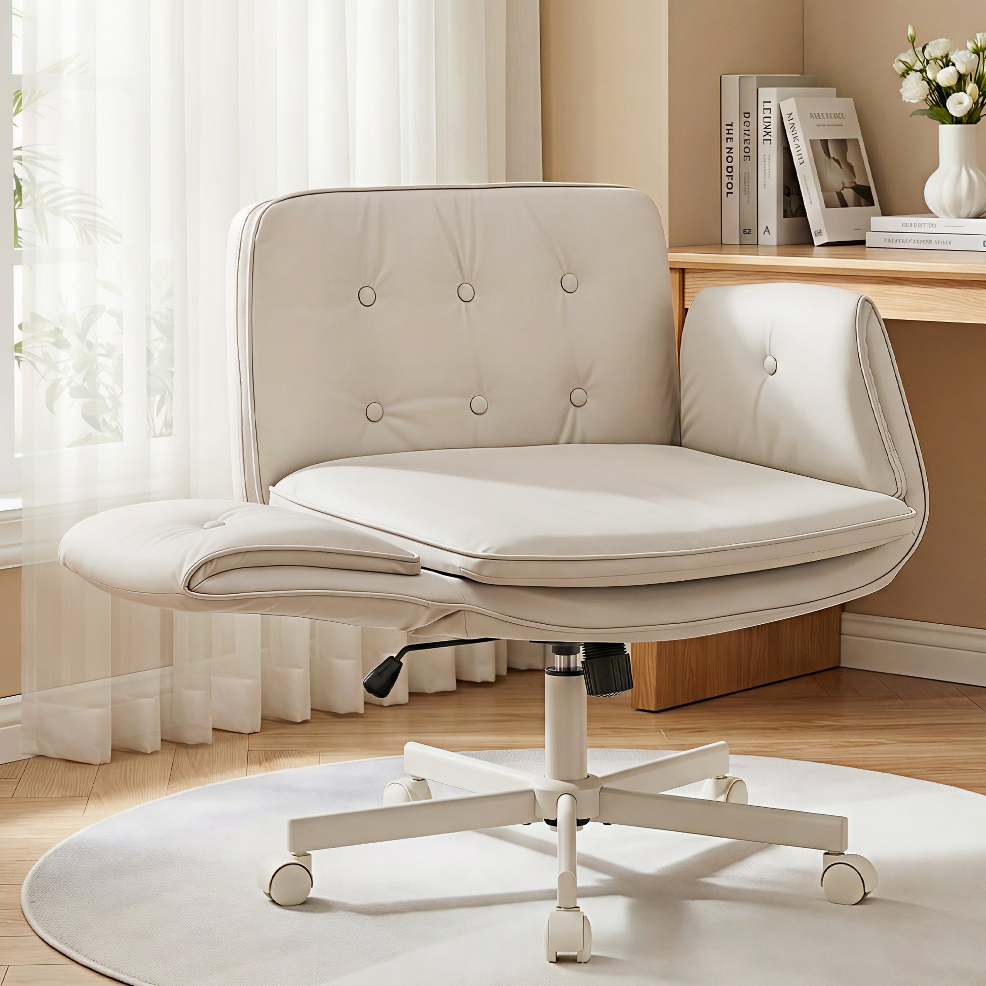 Wide Cross Legged Office Chair - Beige - Homecoze