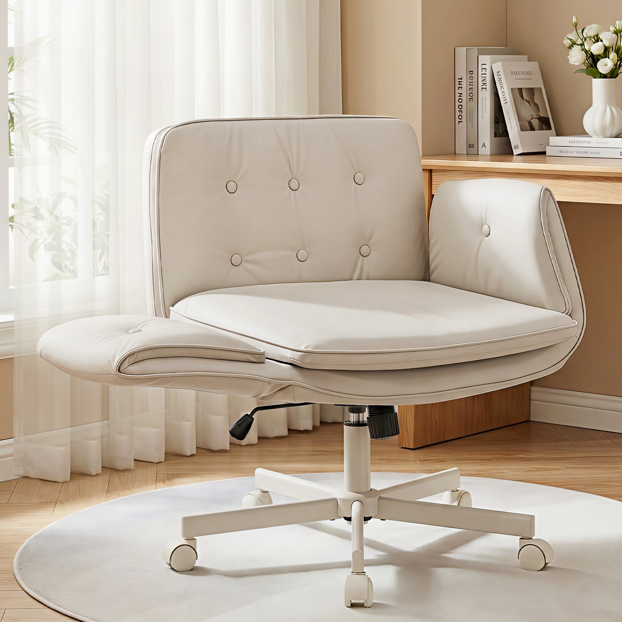 Wide Cross Legged Office Chair - Beige - Homecoze