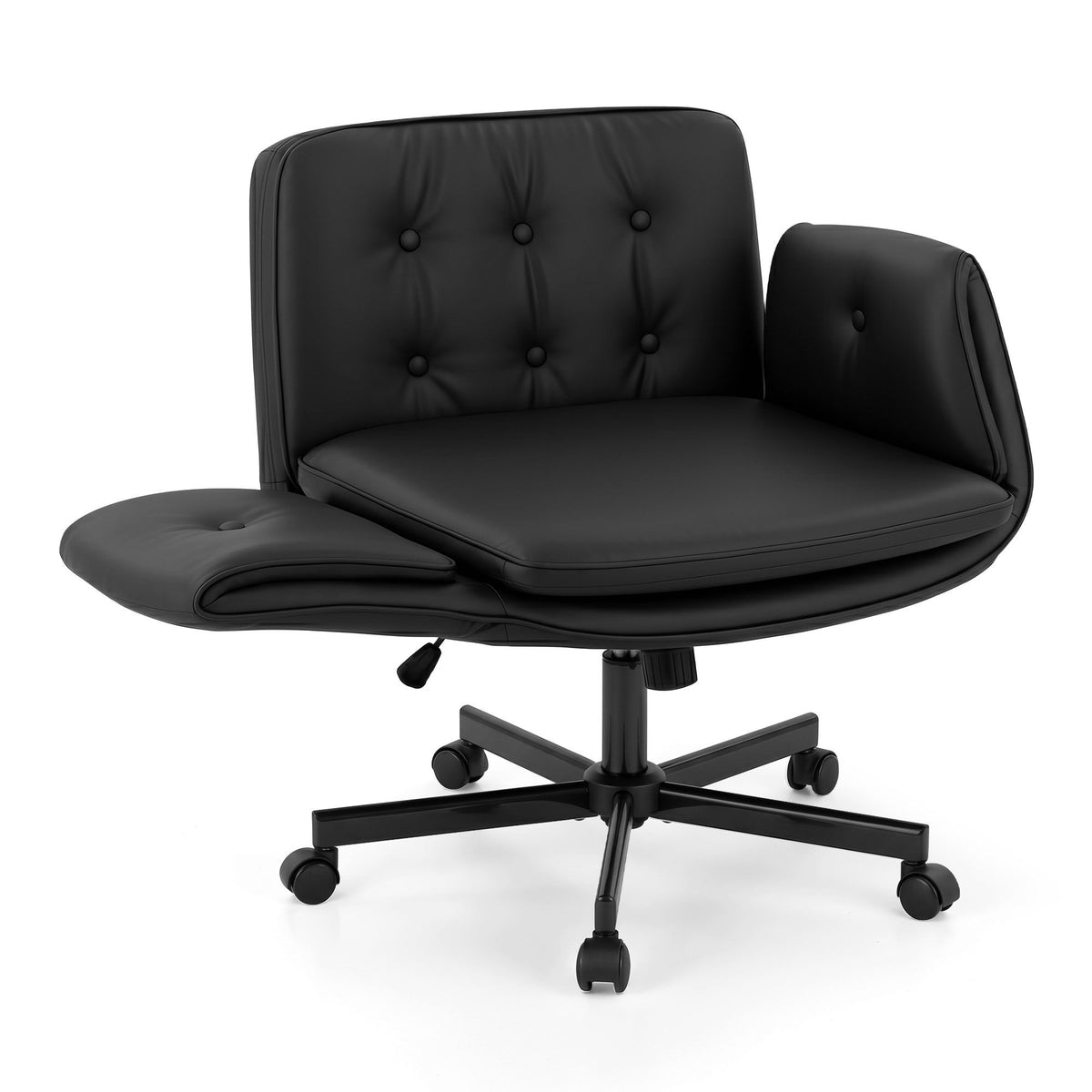 Artiss Criss Cross Chair with Wheels & Adjustable Armrests, Ergonomic Cross Legged Office Desk Chair PU Leather Vanity Chair Swivel for Home, Make Up, Bedroom, Computer, Black - Homecoze
