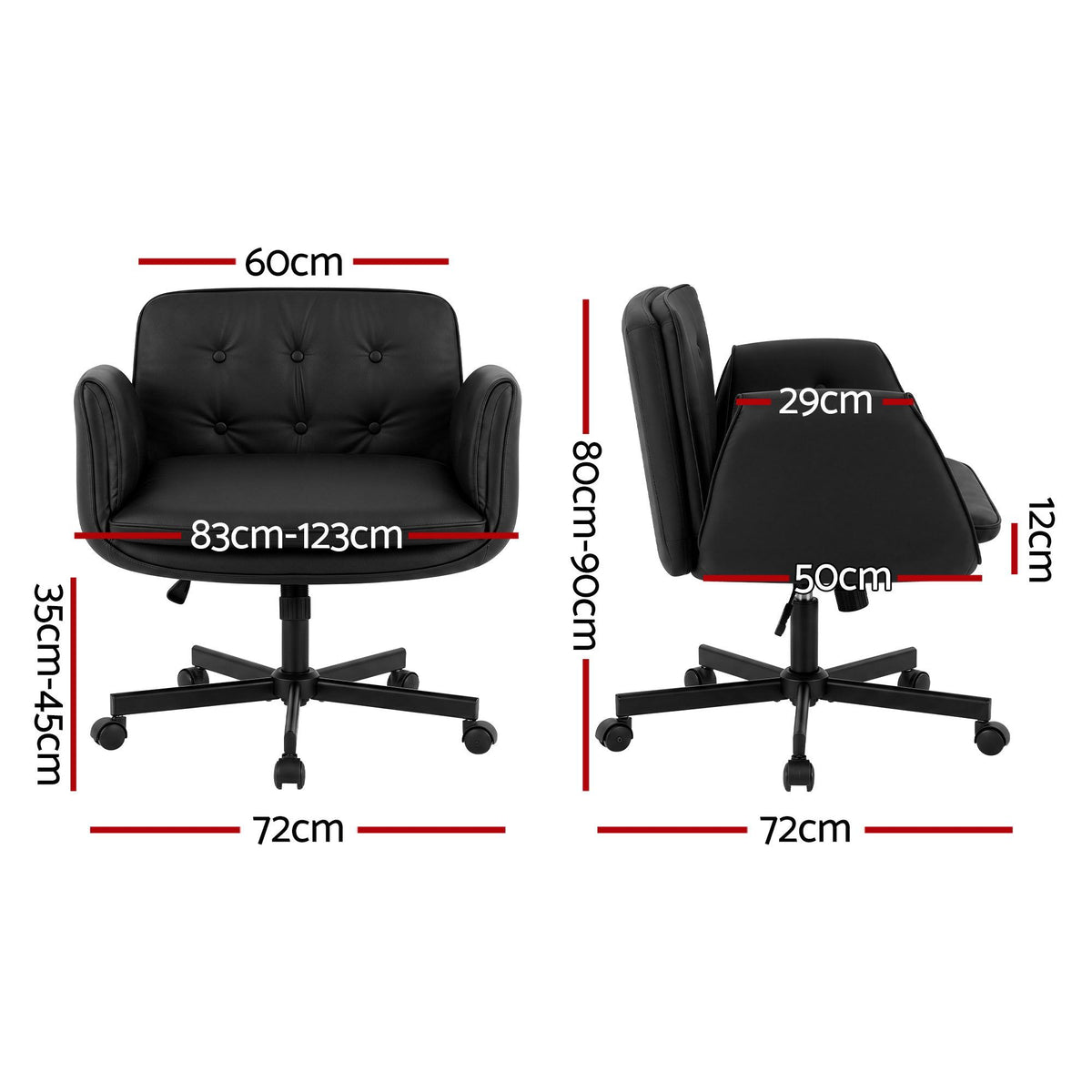 Artiss Criss Cross Chair with Wheels & Adjustable Armrests, Ergonomic Cross Legged Office Desk Chair PU Leather Vanity Chair Swivel for Home, Make Up, Bedroom, Computer, Black - Homecoze